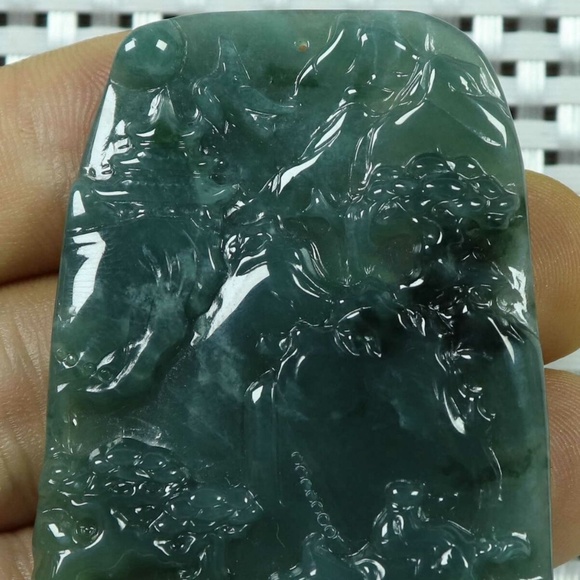 Cert'd Blue water 蓝水 100% Natural A Jade jadeite Pendant Landscape 山水 - Picture 7 of 11